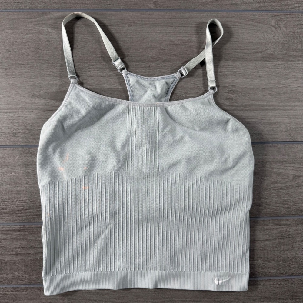 Nike Seamless Ribbed Cami Tank Top Light Blue Grey Racerback Small